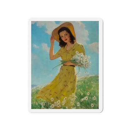 Picking Flowers (Magazine Illustration) Refrigerator Magnet 2 Inch Die-Cut - The Sticker Space