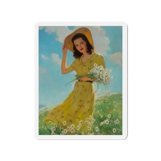 Picking Flowers (Magazine Illustration) Refrigerator Magnet 2 Inch Die-Cut - The Sticker Space
