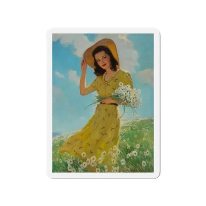 Picking Flowers (Magazine Illustration) Refrigerator Magnet 3 Inch Die-Cut - The Sticker Space