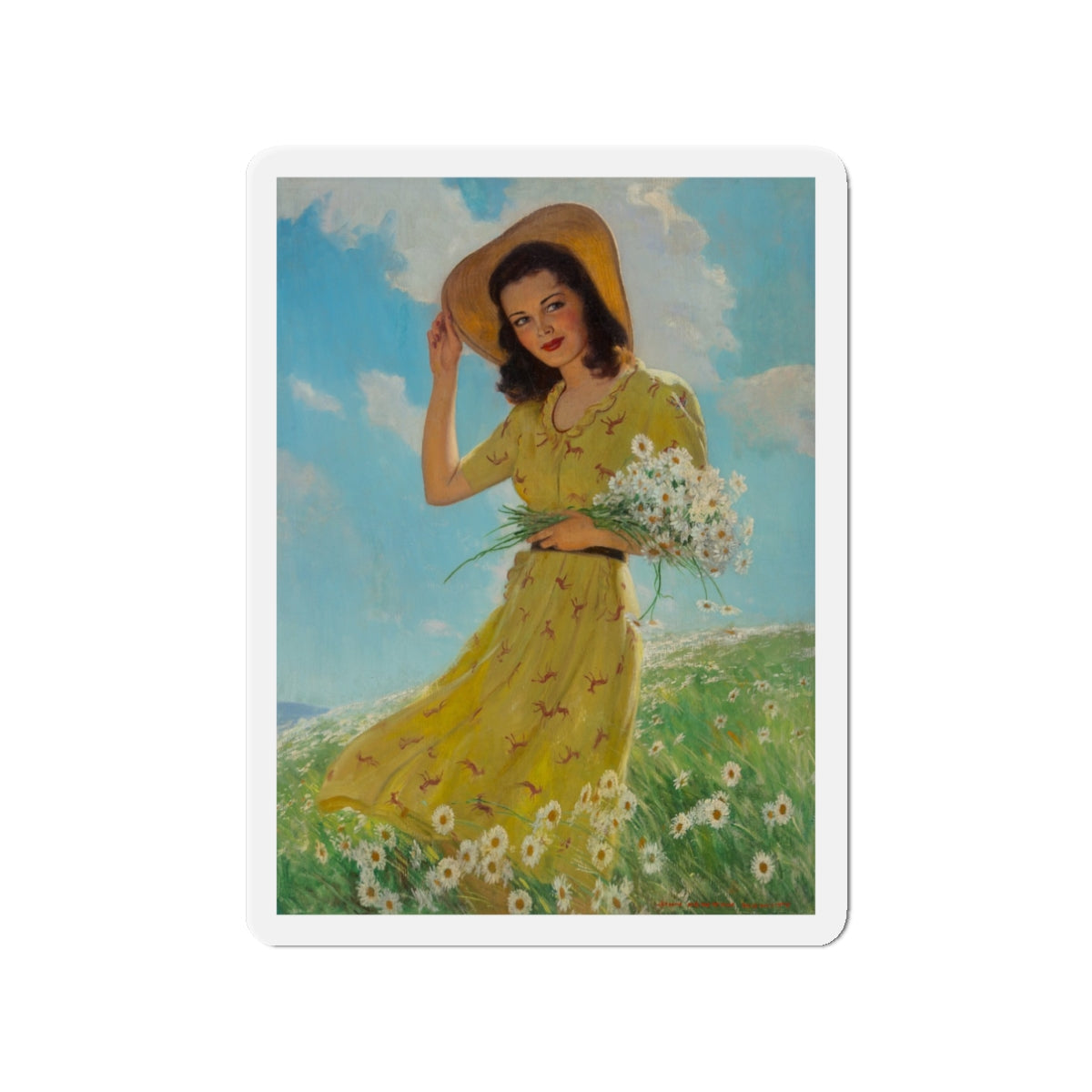 Picking Flowers (Magazine Illustration) Refrigerator Magnet-3" x 3"-The Sticker Space