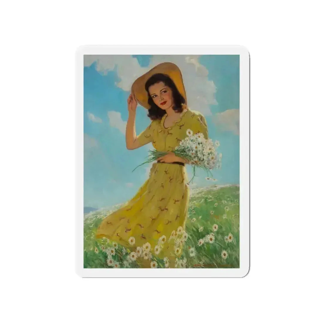 Picking Flowers (Magazine Illustration) Refrigerator Magnet 4 Inch Die-Cut - The Sticker Space