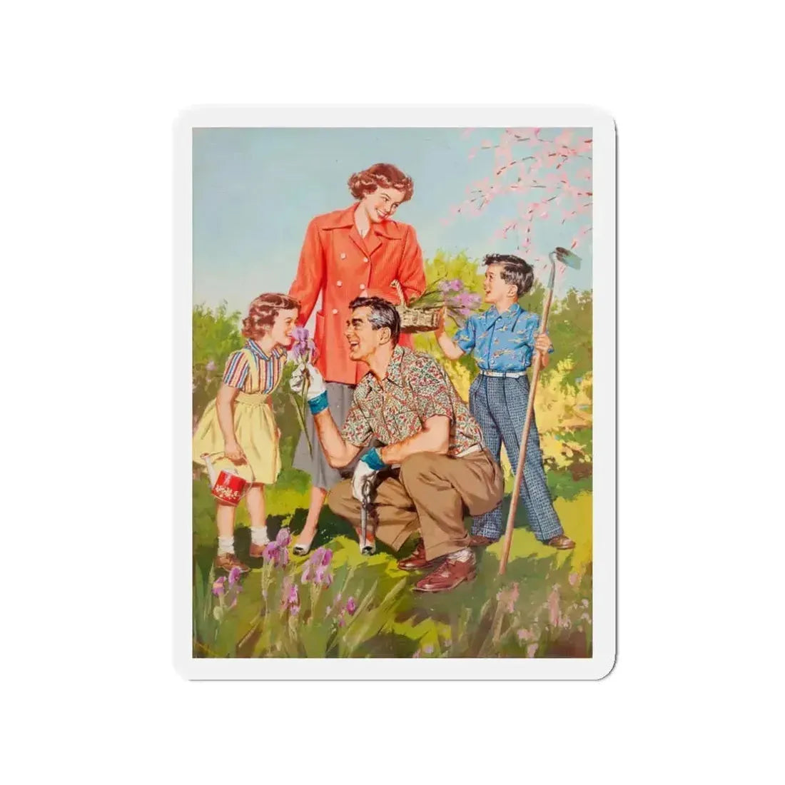 Picking Irises (Magazine Illustration) Refrigerator Magnet 3 Inch Die-Cut - The Sticker Space