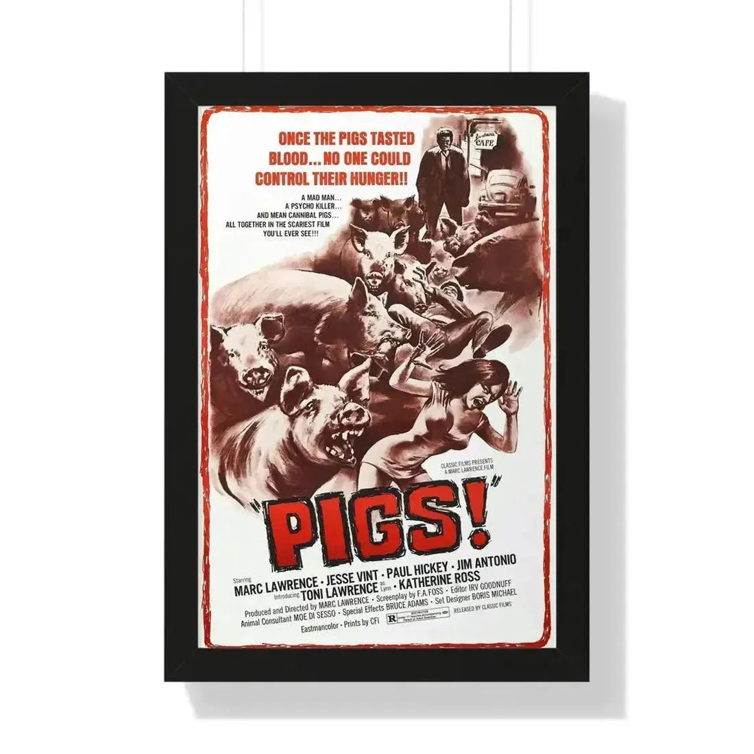 PIGS! 1973 - Framed Movie Poster 16″ x 24″ Black - The Sticker Space