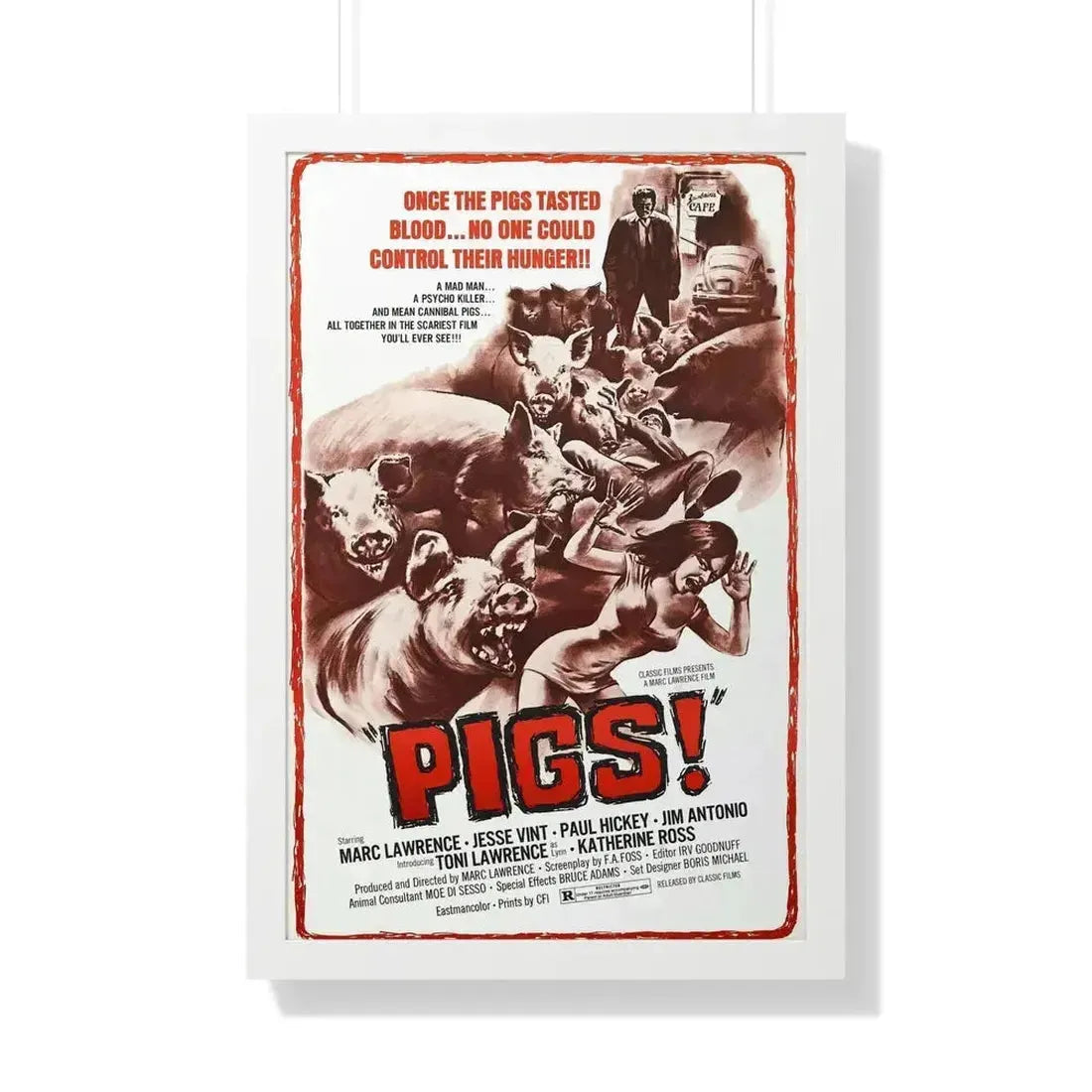 PIGS! 1973 - Framed Movie Poster 20" x 30" White - The Sticker Space