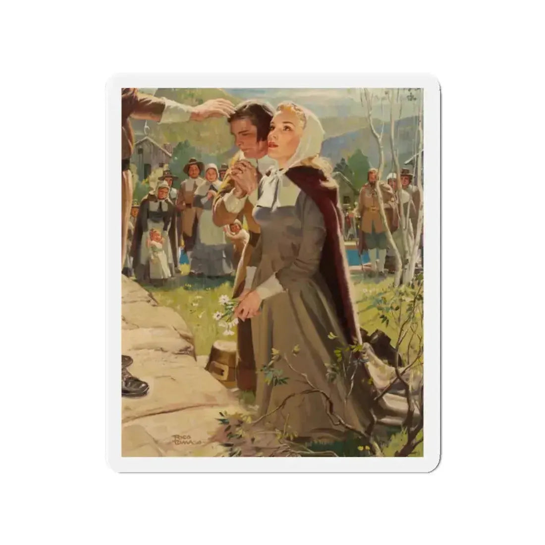 Pilgrim Wedding (Magazine Illustration) Refrigerator Magnet 2 Inch Die-Cut - The Sticker Space