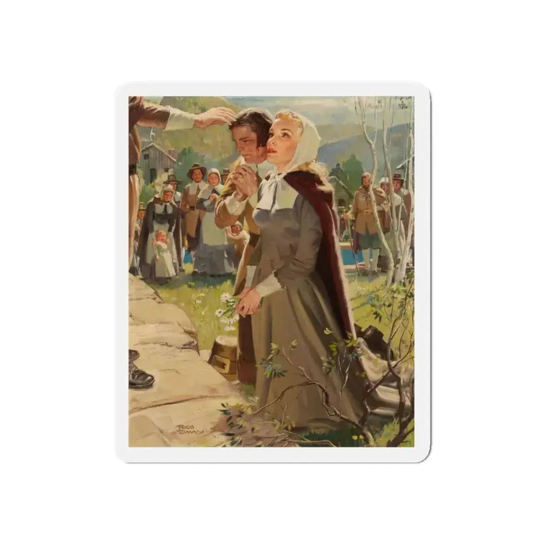 Pilgrim Wedding (Magazine Illustration) Refrigerator Magnet 3 Inch Die-Cut - The Sticker Space