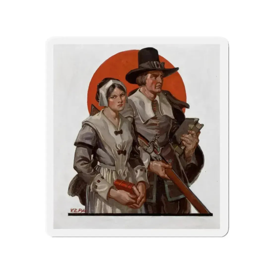Pilgrims, The Saturday Evening Post cover illustration (Magazine Illustration) Refrigerator Magnet 2 Inch Die-Cut - The Sticker Space