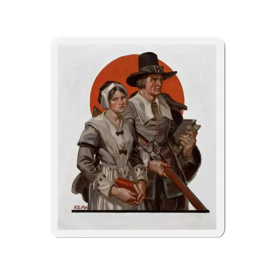 Pilgrims, The Saturday Evening Post cover illustration (Magazine Illustration) Refrigerator Magnet 3 Inch Die-Cut - The Sticker Space
