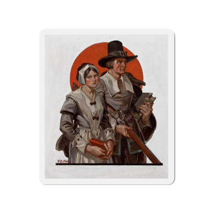 Pilgrims, The Saturday Evening Post cover illustration (Magazine Illustration) Refrigerator Magnet-3" x 3"-The Sticker Space