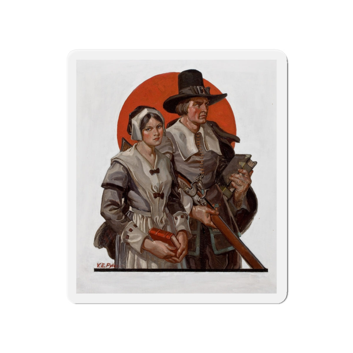 Pilgrims, The Saturday Evening Post cover illustration (Magazine Illustration) Refrigerator Magnet-4" x 4"-The Sticker Space