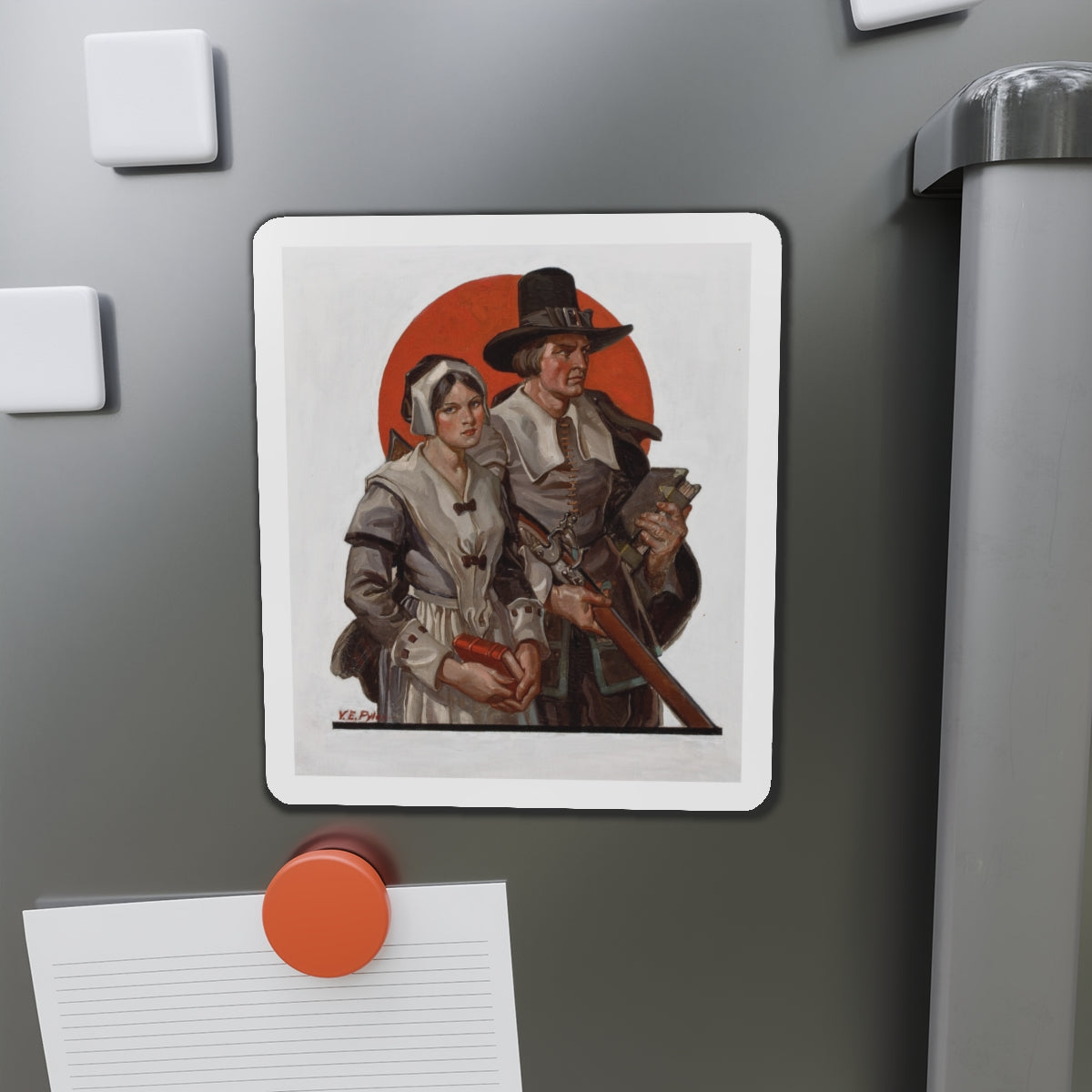 Pilgrims, The Saturday Evening Post cover illustration (Magazine Illustration) Refrigerator Magnet-The Sticker Space