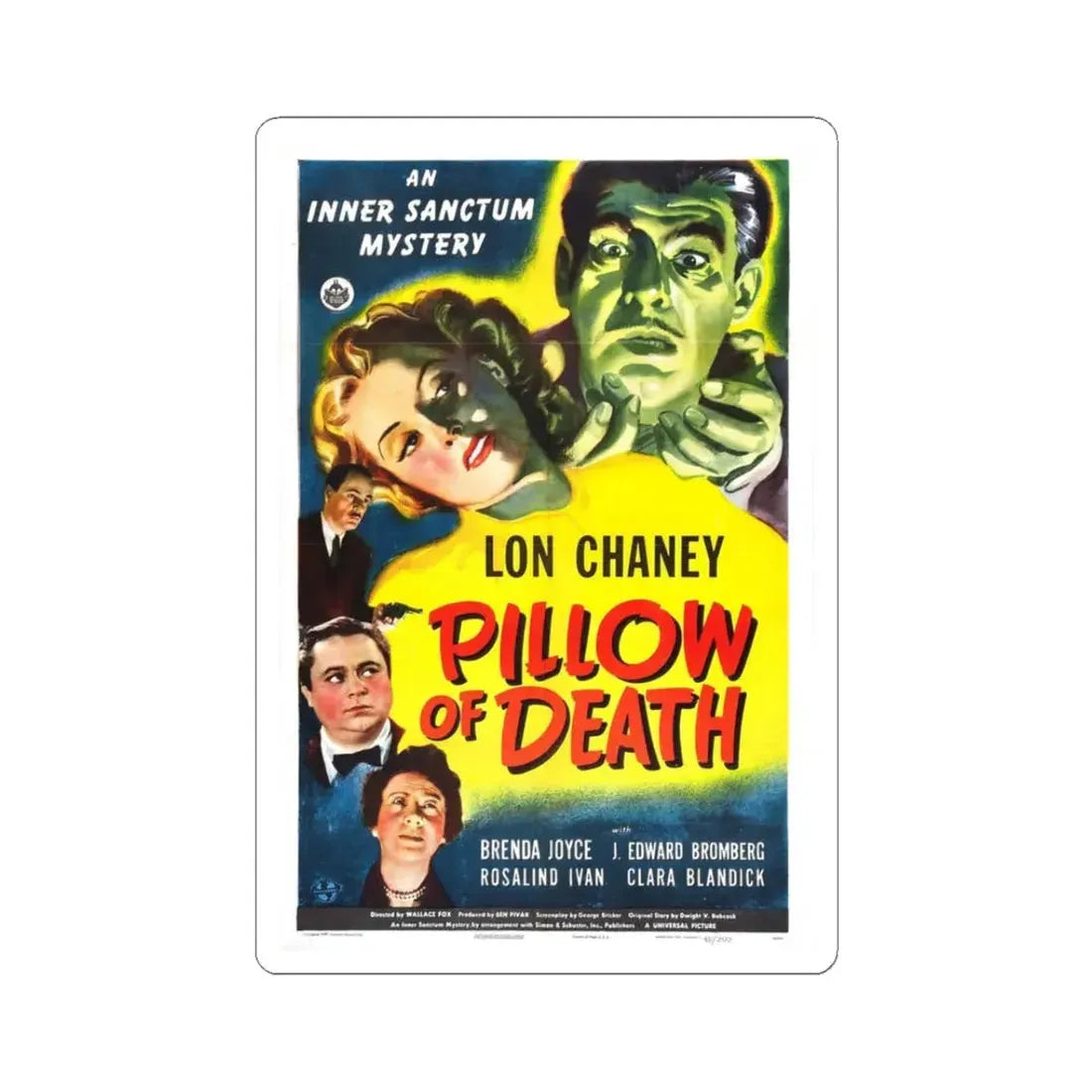 PILLOW OF DEATH 1945 Movie Poster - STICKER Vinyl Kiss-Cut Decal 3 Inch White - The Sticker Space