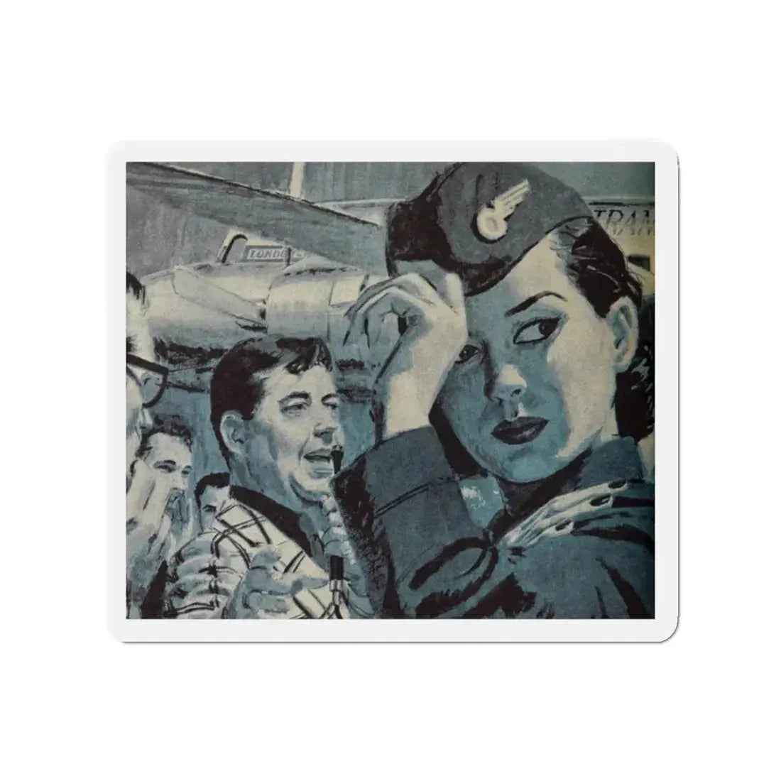 Pilot's Wife, Woman's Day, January 1957 (Magazine Illustration) Refrigerator Magnet 2 Inch Die-Cut - The Sticker Space