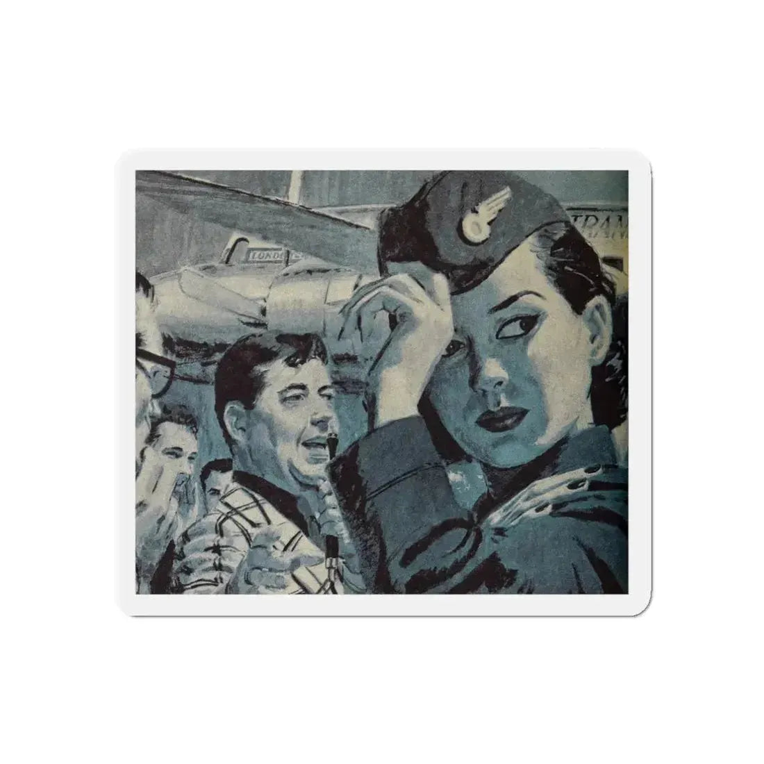 Pilot's Wife, Woman's Day, January 1957 (Magazine Illustration) Refrigerator Magnet 3 Inch Die-Cut - The Sticker Space