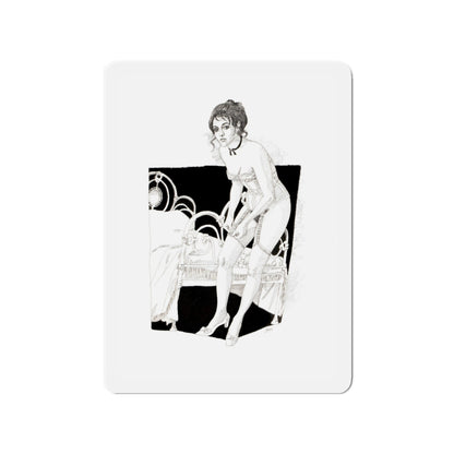 Pin-Up Getting Dressed, calendar illustration, 1974 (Magazine Illustration) Refrigerator Magnet-3" x 3"-The Sticker Space