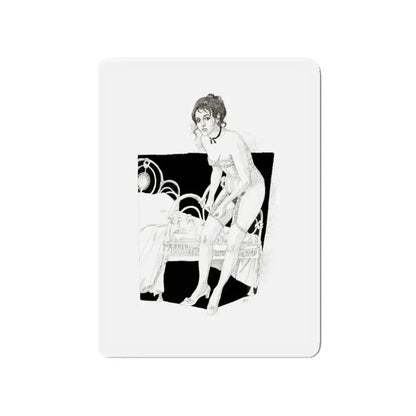 Pin-Up Getting Dressed, calendar illustration, 1974 (Magazine Illustration) Refrigerator Magnet 4 Inch Die-Cut - The Sticker Space