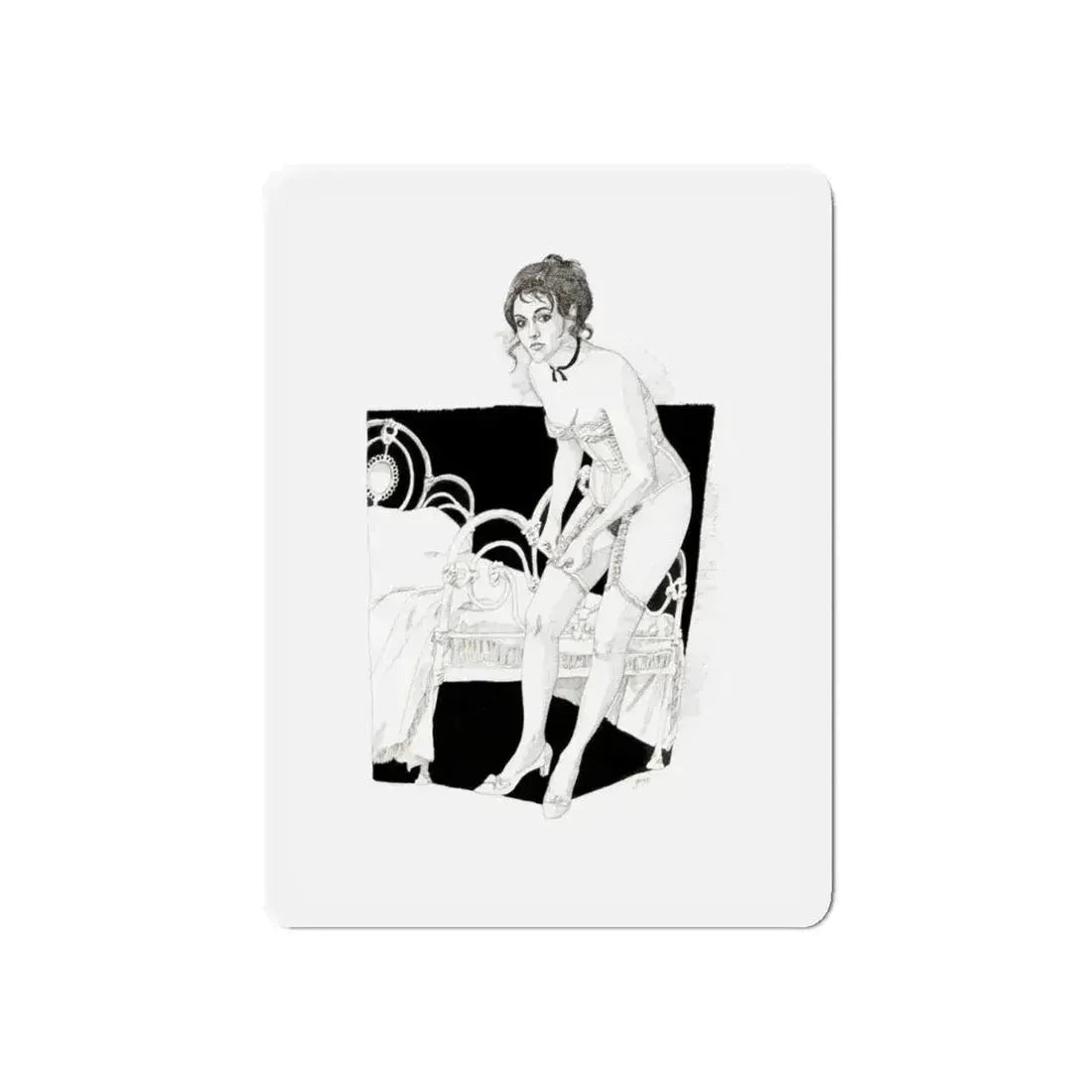 Pin-Up Getting Dressed, calendar illustration, 1974 (Magazine Illustration) Refrigerator Magnet 6 Inch Die-Cut - The Sticker Space