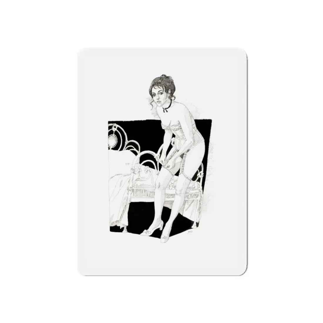 Pin-Up Getting Dressed, calendar illustration, 1974 (Magazine Illustration) Refrigerator Magnet - The Sticker Space