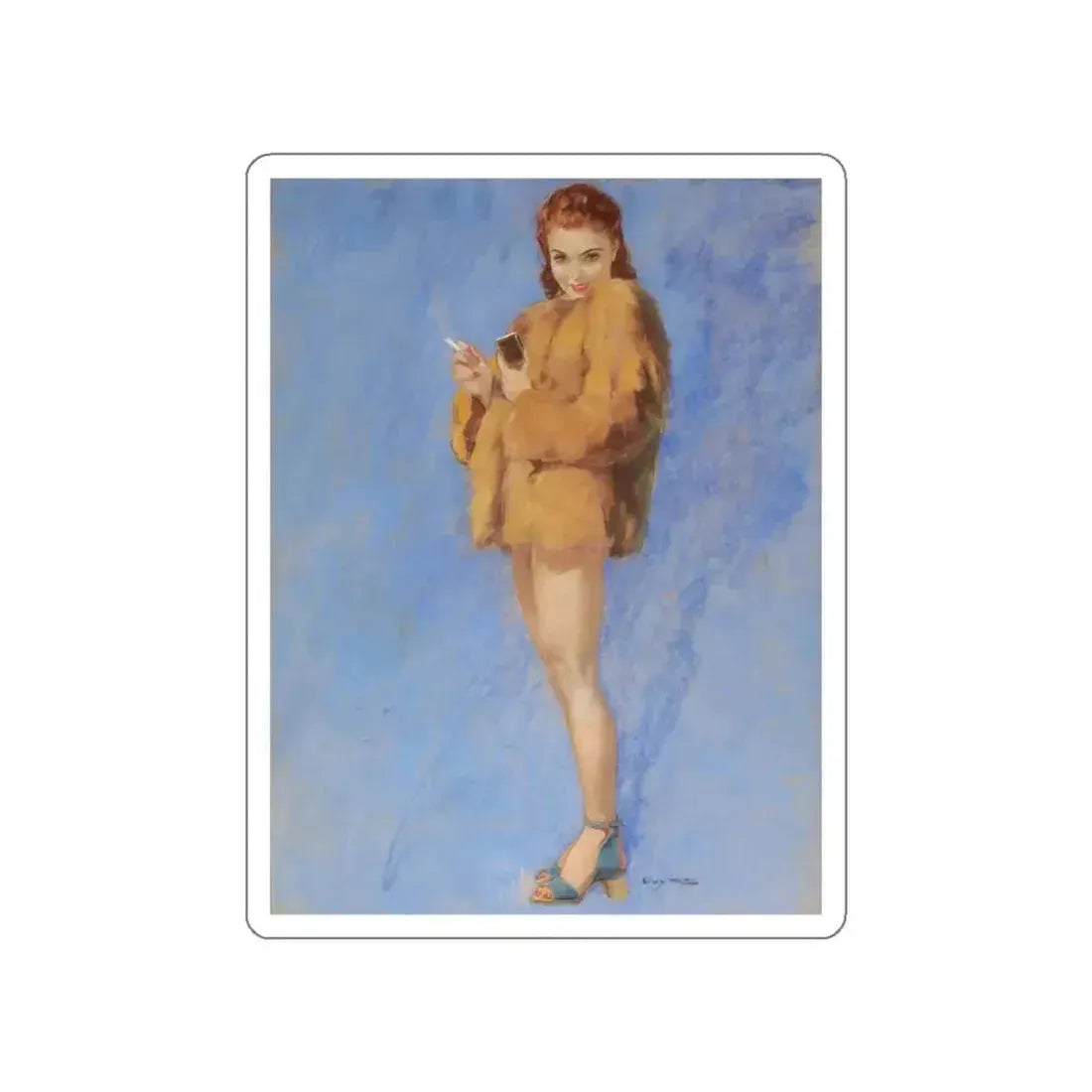 Pin-Up in Fur (Magazine Illustration) STICKER Vinyl Die-Cut Decal White Die-Cut 3 Inch - The Sticker Space