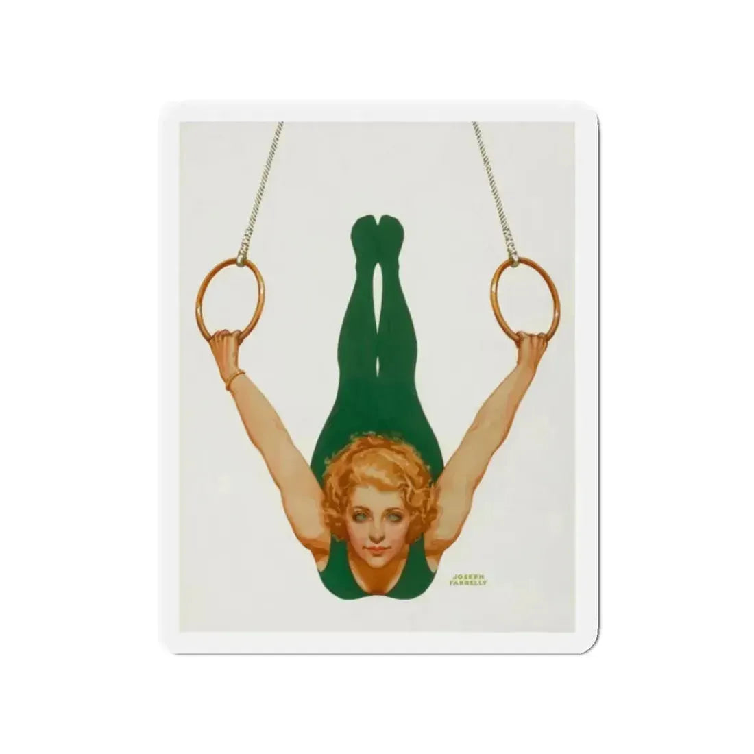 Pin-Up on Gymnastic Rings (Magazine Illustration) Refrigerator Magnet 2 Inch Die-Cut - The Sticker Space