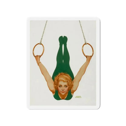 Pin-Up on Gymnastic Rings (Magazine Illustration) Refrigerator Magnet 2 Inch Die-Cut - The Sticker Space