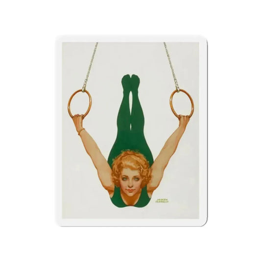 Pin-Up on Gymnastic Rings (Magazine Illustration) Refrigerator Magnet 2 Inch Die-Cut - The Sticker Space