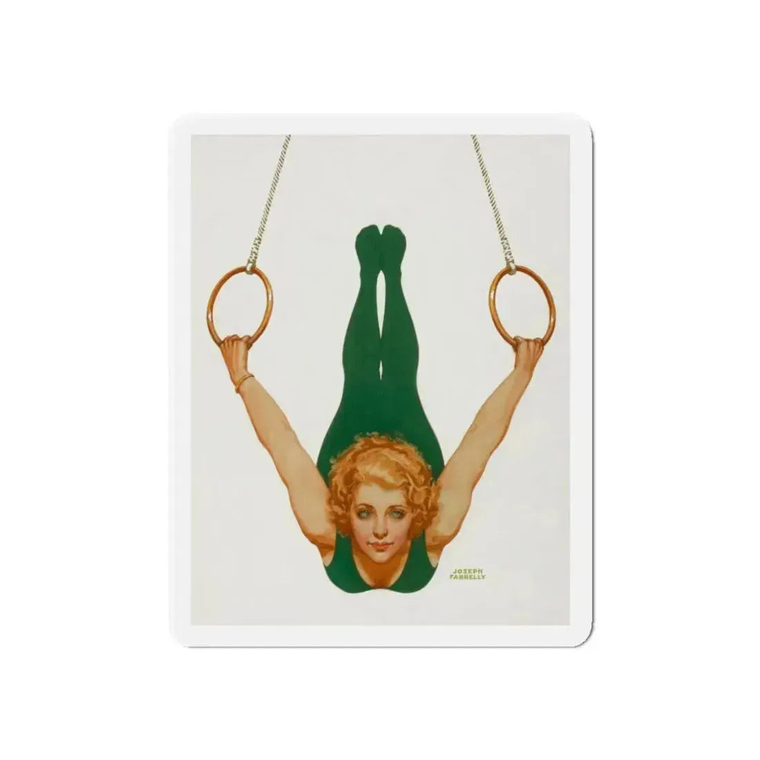 Pin-Up on Gymnastic Rings (Magazine Illustration) Refrigerator Magnet 3 Inch Die-Cut - The Sticker Space