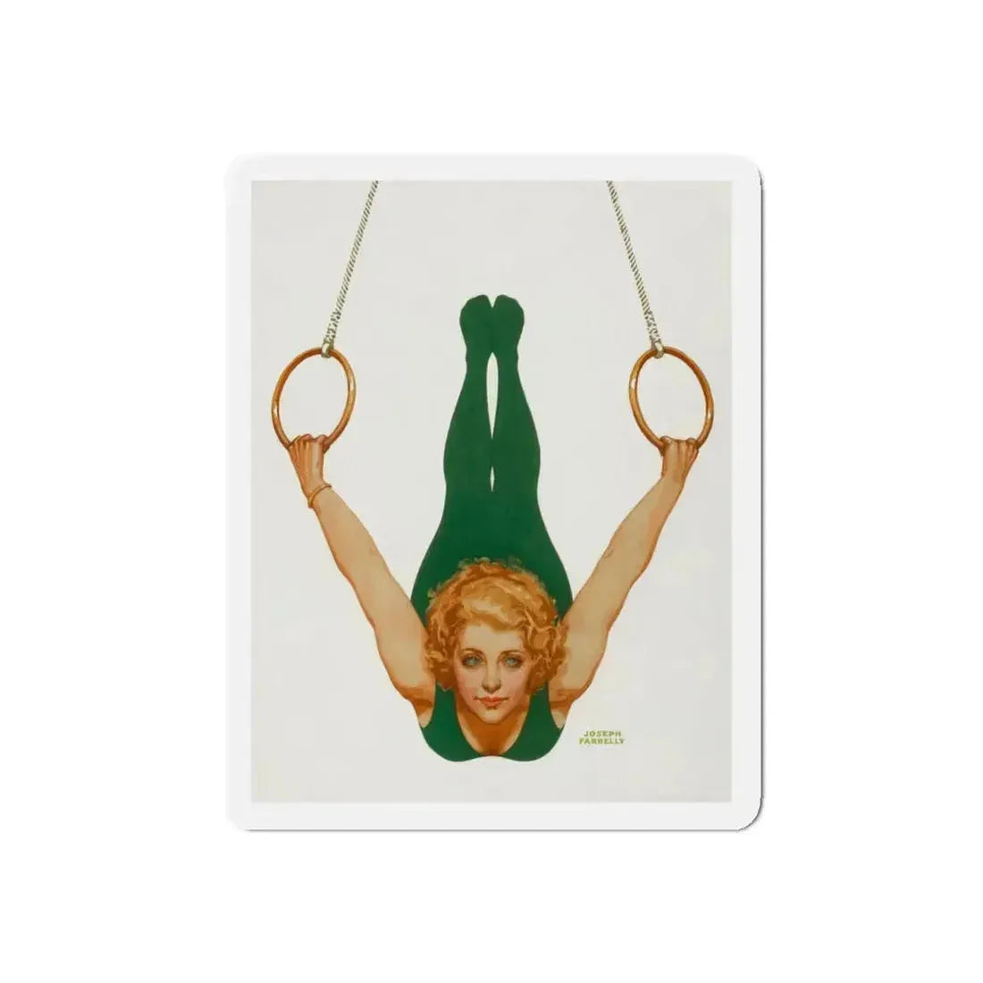 Pin-Up on Gymnastic Rings (Magazine Illustration) Refrigerator Magnet 4 Inch Die-Cut - The Sticker Space