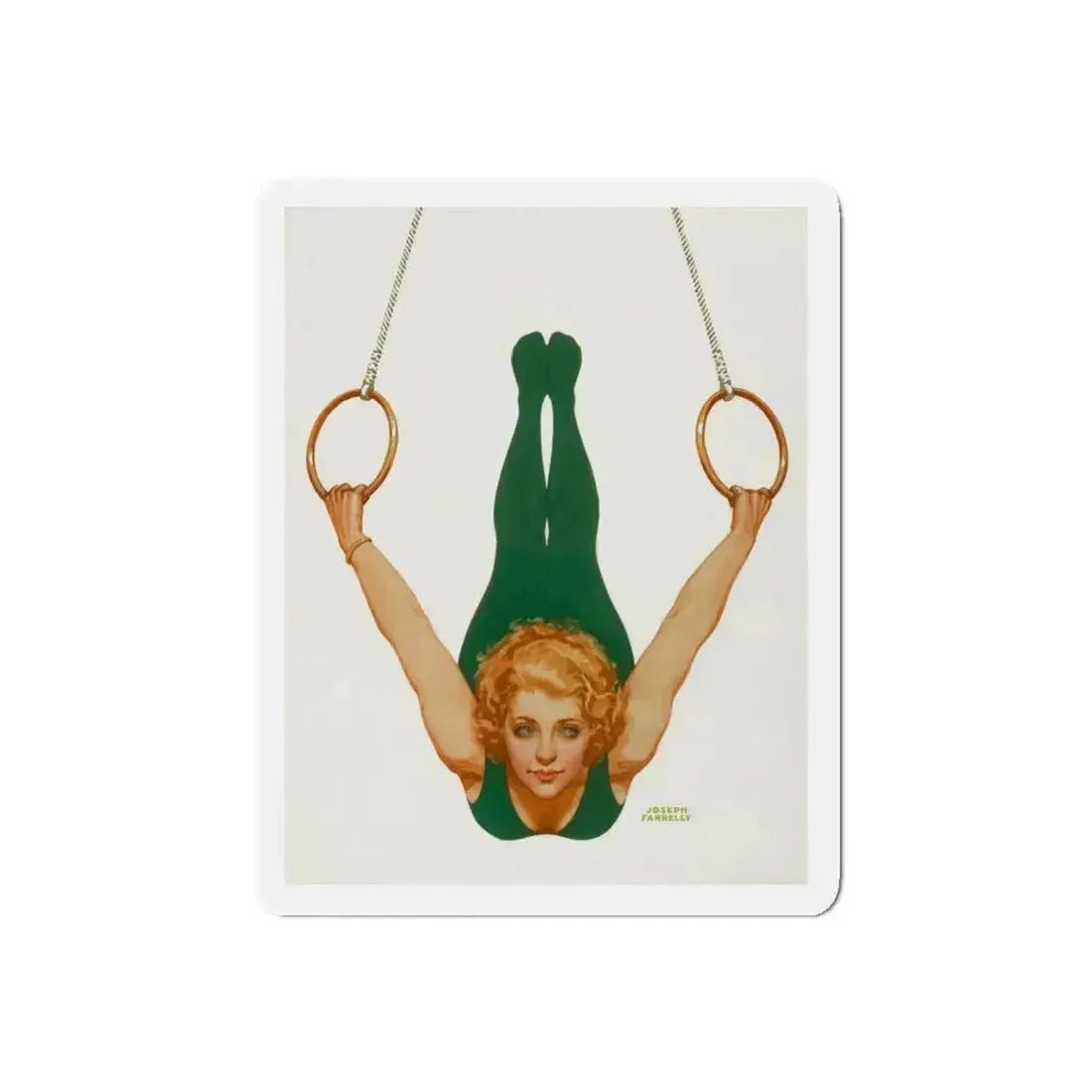 Pin-Up on Gymnastic Rings (Magazine Illustration) Refrigerator Magnet 5 Inch Die-Cut - The Sticker Space