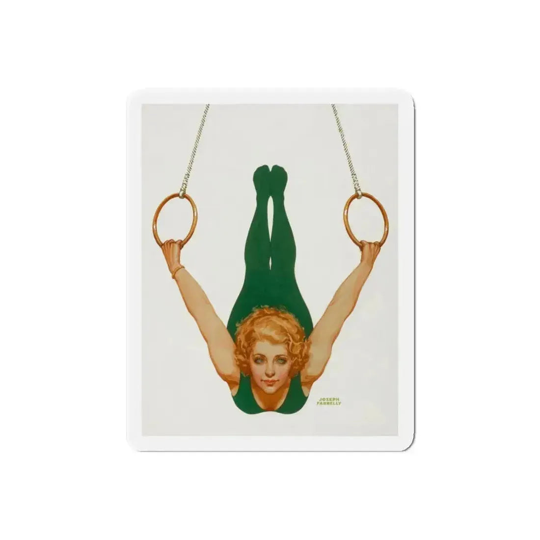 Pin-Up on Gymnastic Rings (Magazine Illustration) Refrigerator Magnet 6 Inch Die-Cut - The Sticker Space