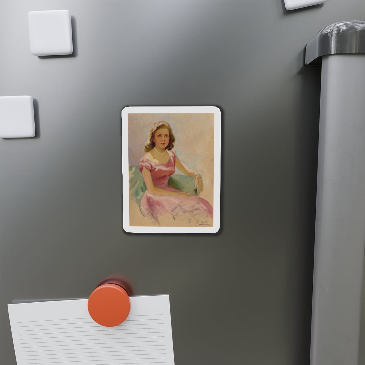 Pink and Pearls (Magazine Illustration) Refrigerator Magnet-The Sticker Space