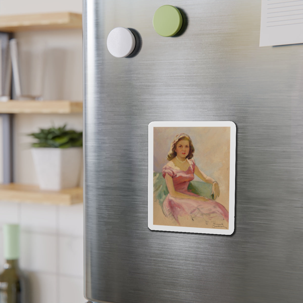 Pink and Pearls (Magazine Illustration) Refrigerator Magnet-The Sticker Space