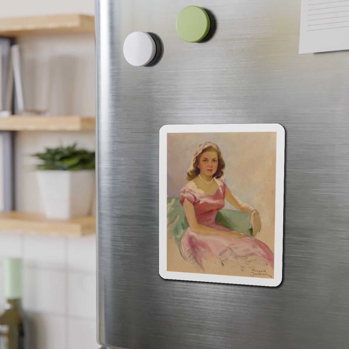 Pink and Pearls (Magazine Illustration) Refrigerator Magnet-The Sticker Space