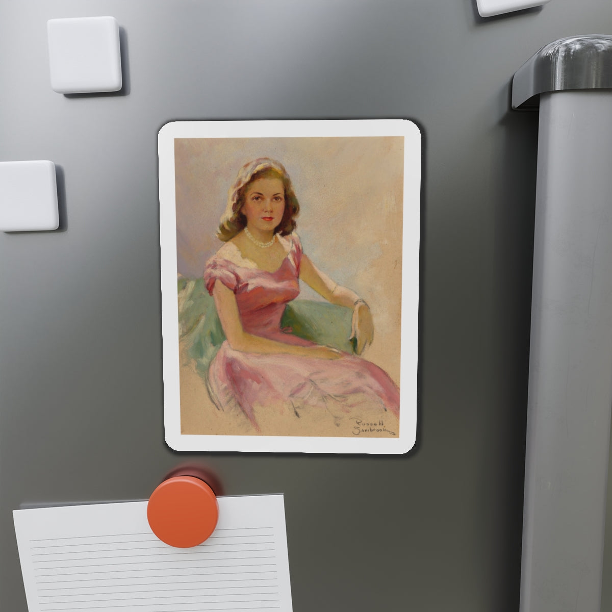 Pink and Pearls (Magazine Illustration) Refrigerator Magnet-The Sticker Space