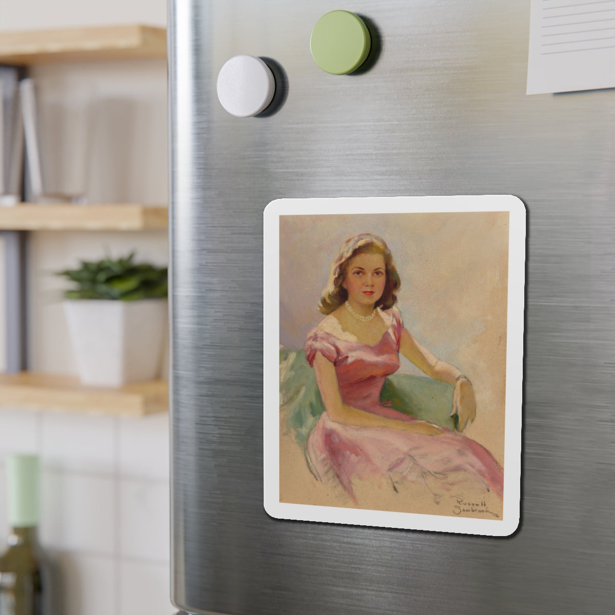 Pink and Pearls (Magazine Illustration) Refrigerator Magnet-The Sticker Space