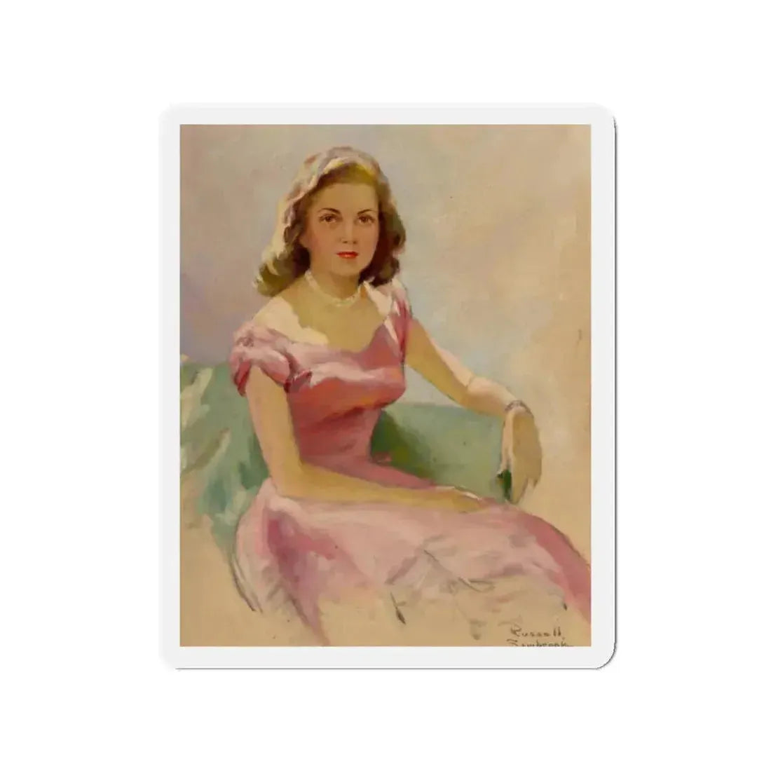 Pink and Pearls (Magazine Illustration) Refrigerator Magnet 2 Inch Die-Cut - The Sticker Space