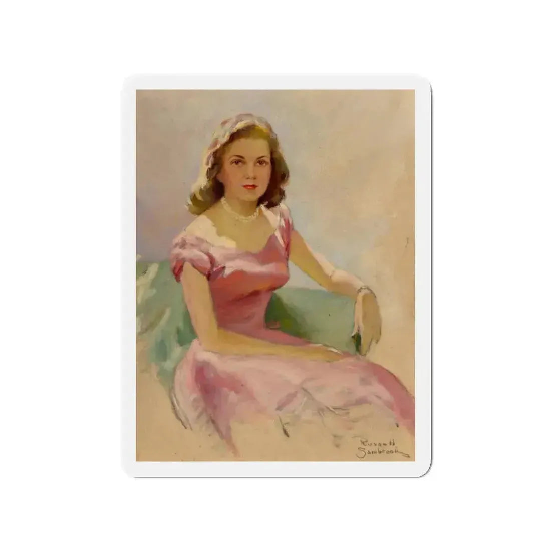 Pink and Pearls (Magazine Illustration) Refrigerator Magnet 3 Inch Die-Cut - The Sticker Space