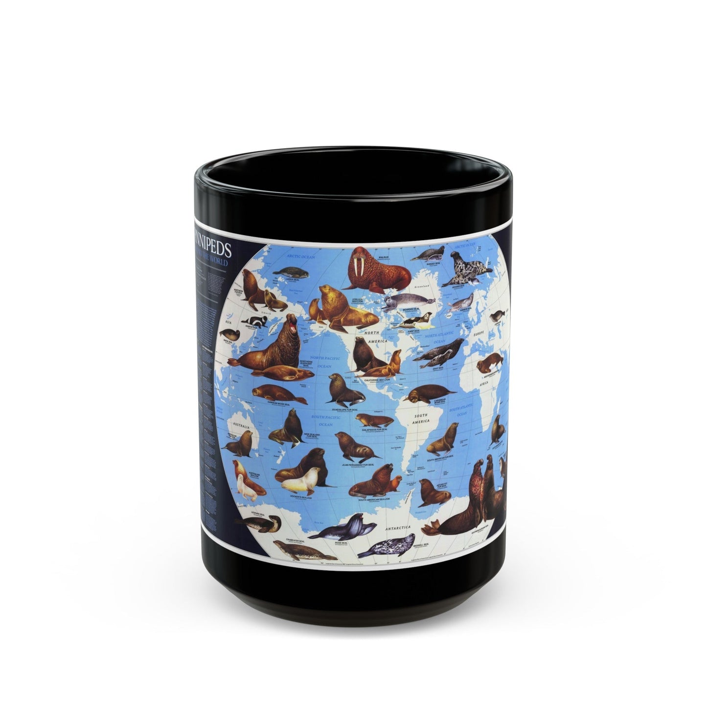 Pinnipeds Around the World (1987) (Map) Black Coffee Mug-15oz-The Sticker Space