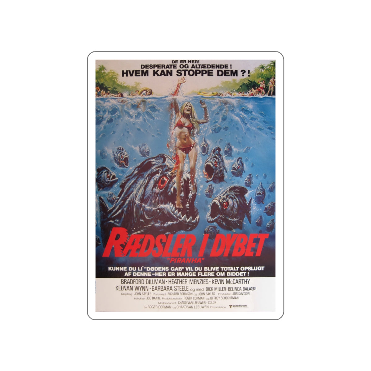 PIRANHA (DANISH) 1978 Movie Poster STICKER Vinyl Die-Cut Decal-White-The Sticker Space