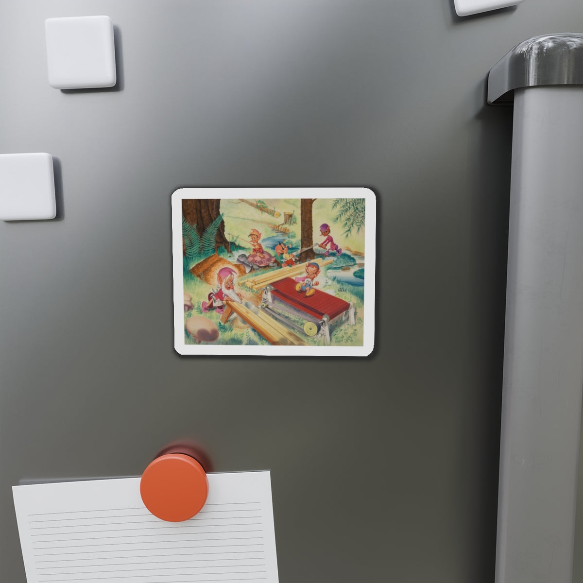 Pixie Construction, probable calender illustration, 1951 (Magazine Illustration) Refrigerator Magnet-The Sticker Space