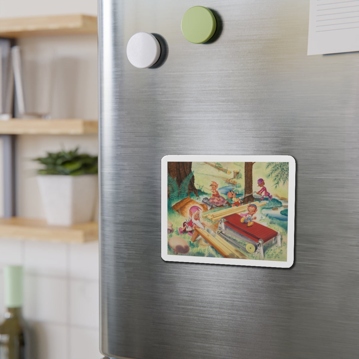 Pixie Construction, probable calender illustration, 1951 (Magazine Illustration) Refrigerator Magnet-The Sticker Space