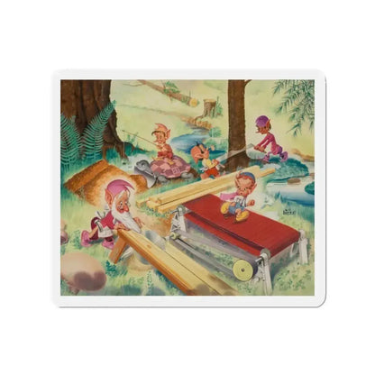 Pixie Construction, probable calender illustration, 1951 (Magazine Illustration) Refrigerator Magnet 2 Inch Die-Cut - The Sticker Space