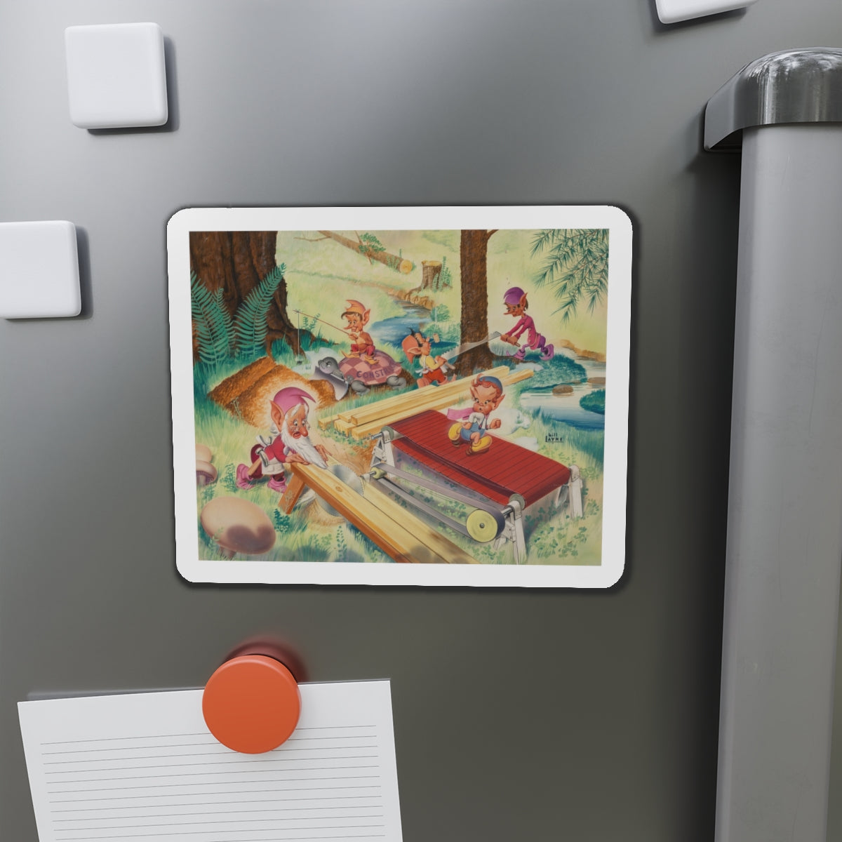 Pixie Construction, probable calender illustration, 1951 (Magazine Illustration) Refrigerator Magnet-The Sticker Space