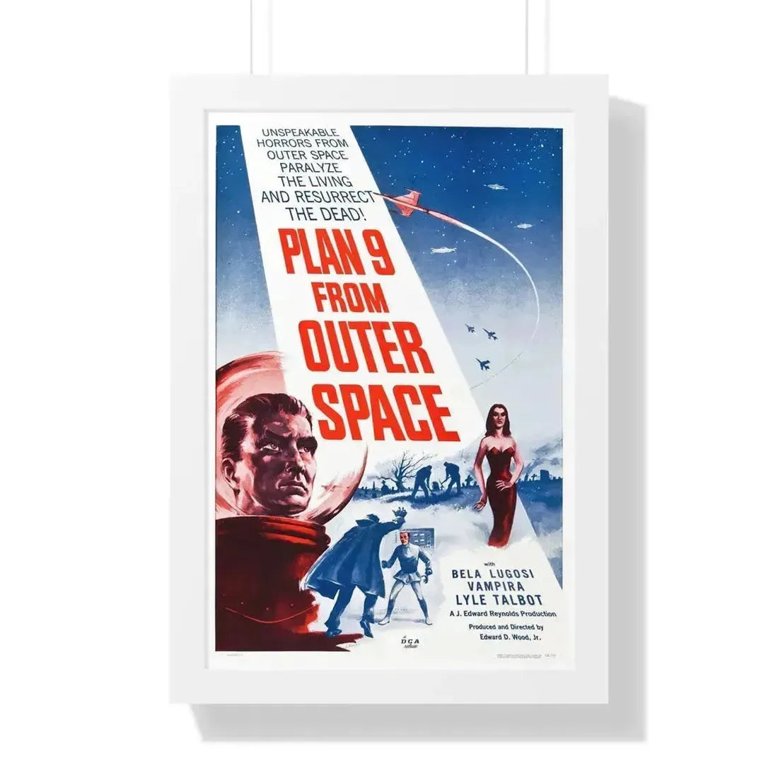 PLAN 9 FROM OUTER SPACE 1959 - Framed Movie Poster 16″ x 24″ White - The Sticker Space
