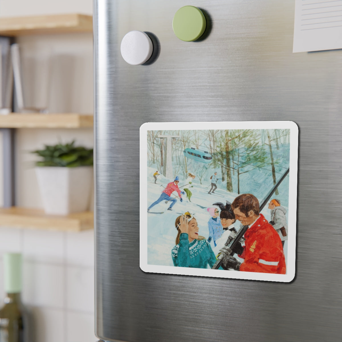 Playboy on the Slopes, advertising illustration (Magazine Illustration) Refrigerator Magnet-The Sticker Space