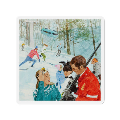 Playboy on the Slopes, advertising illustration (Magazine Illustration) Refrigerator Magnet-2" x 2"-The Sticker Space