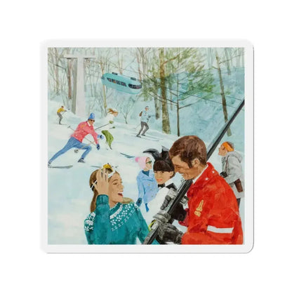 Playboy on the Slopes, advertising illustration (Magazine Illustration) Refrigerator Magnet 3 Inch Die-Cut - The Sticker Space