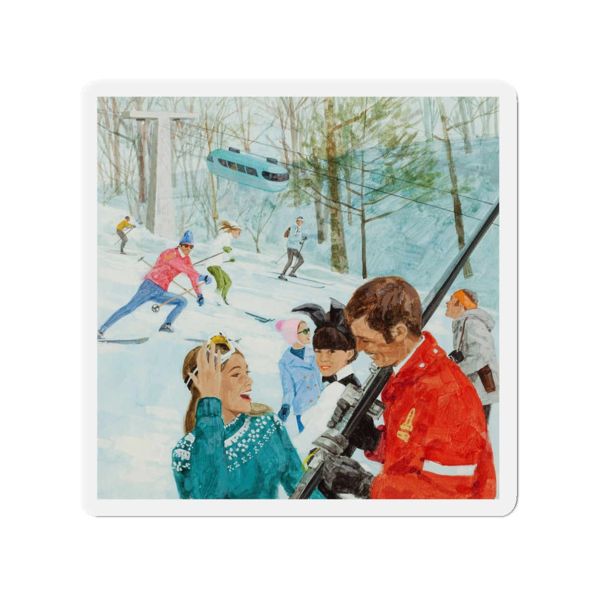 Playboy on the Slopes, advertising illustration (Magazine Illustration) Refrigerator Magnet-3" x 3"-The Sticker Space