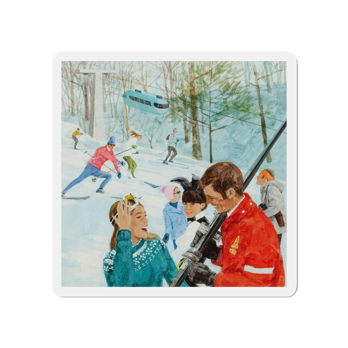 Playboy on the Slopes, advertising illustration (Magazine Illustration) Refrigerator Magnet-5" x 5"-The Sticker Space