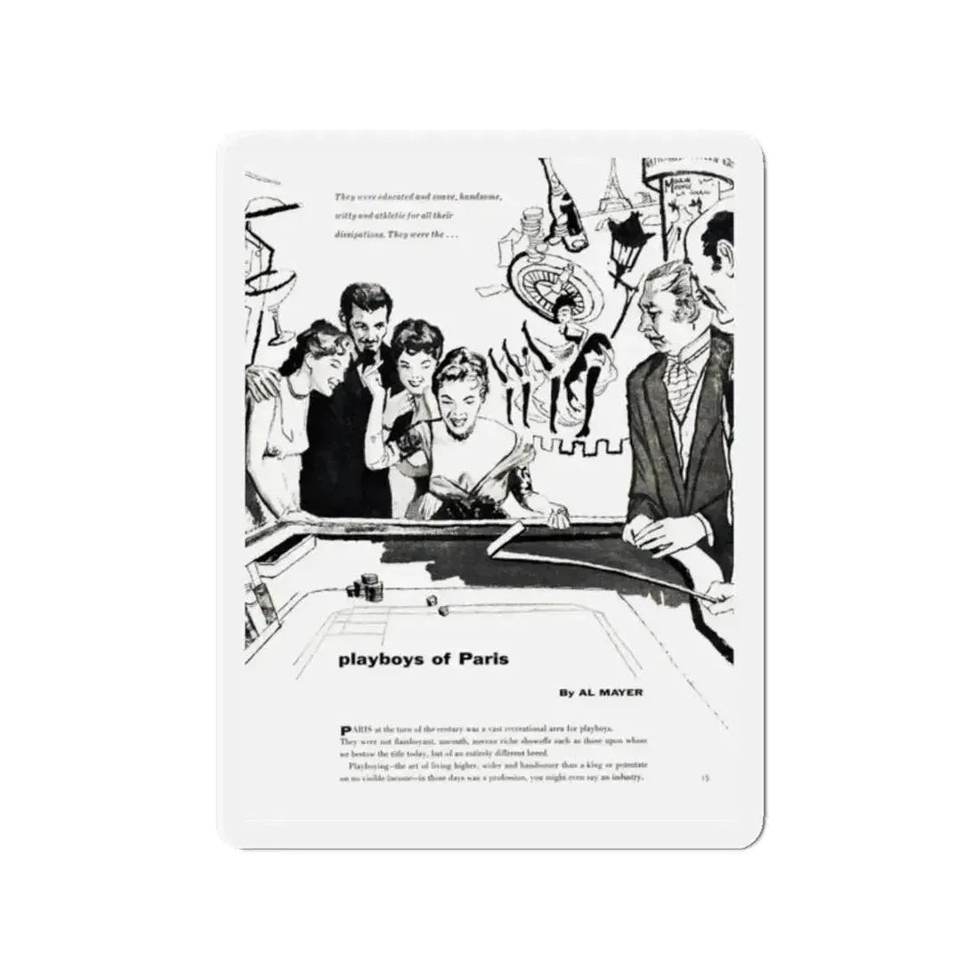 Playboys of Paris (1), Jem magazine, May 1957 (Magazine Illustration) Refrigerator Magnet 2 Inch Die-Cut - The Sticker Space